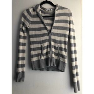 Vince Zip Hooded Sweater Stripe Gray white L